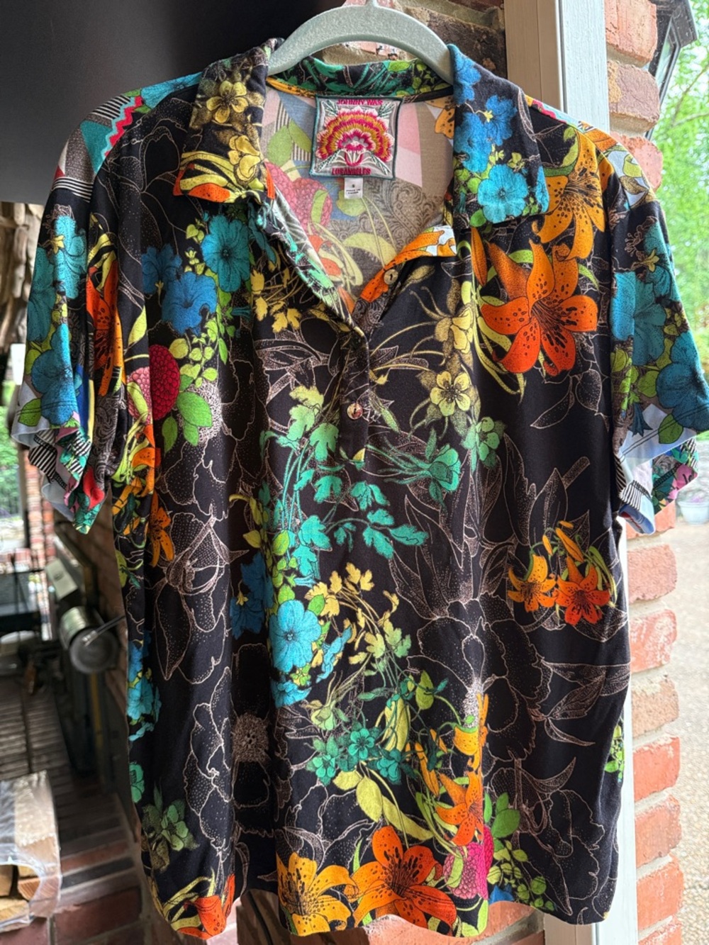 NEW Johnny Was Women's Size Small Nero Sequence Short Sleeve Polo Flawed